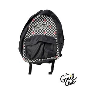 Vans Realm Backpack Black White Checkerboard Pink Rose Floral Skate Bag School